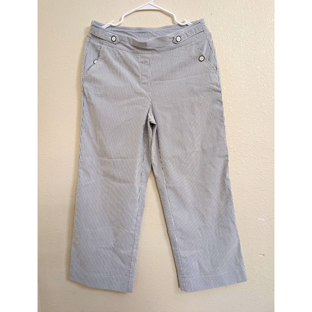 Zac & Rachel Womens Size 8 Blue White Stripe Capri Pants Seersucker Nautical